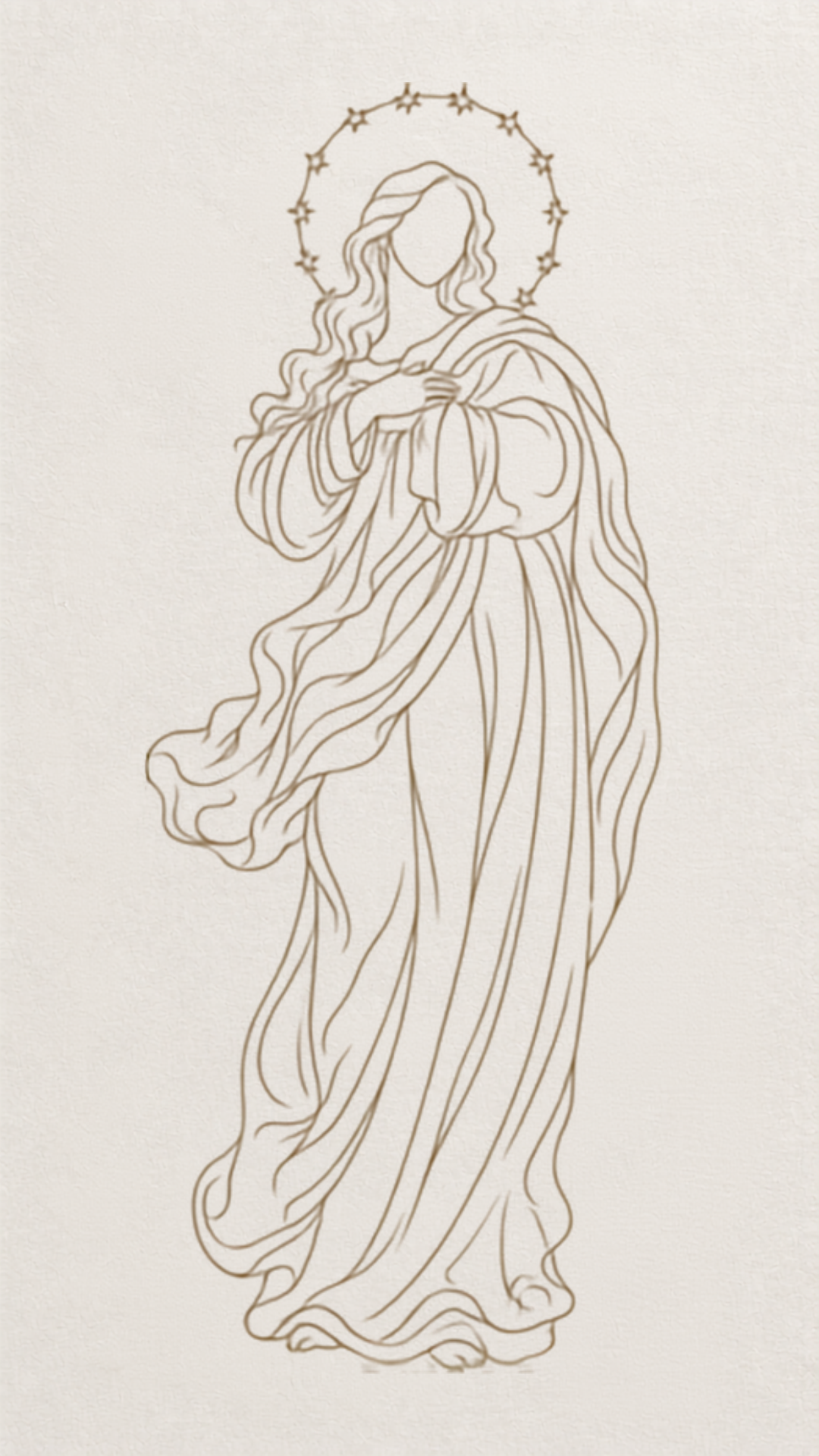 Rostro de la Virgen de la Asunción, dibujo a lápiz